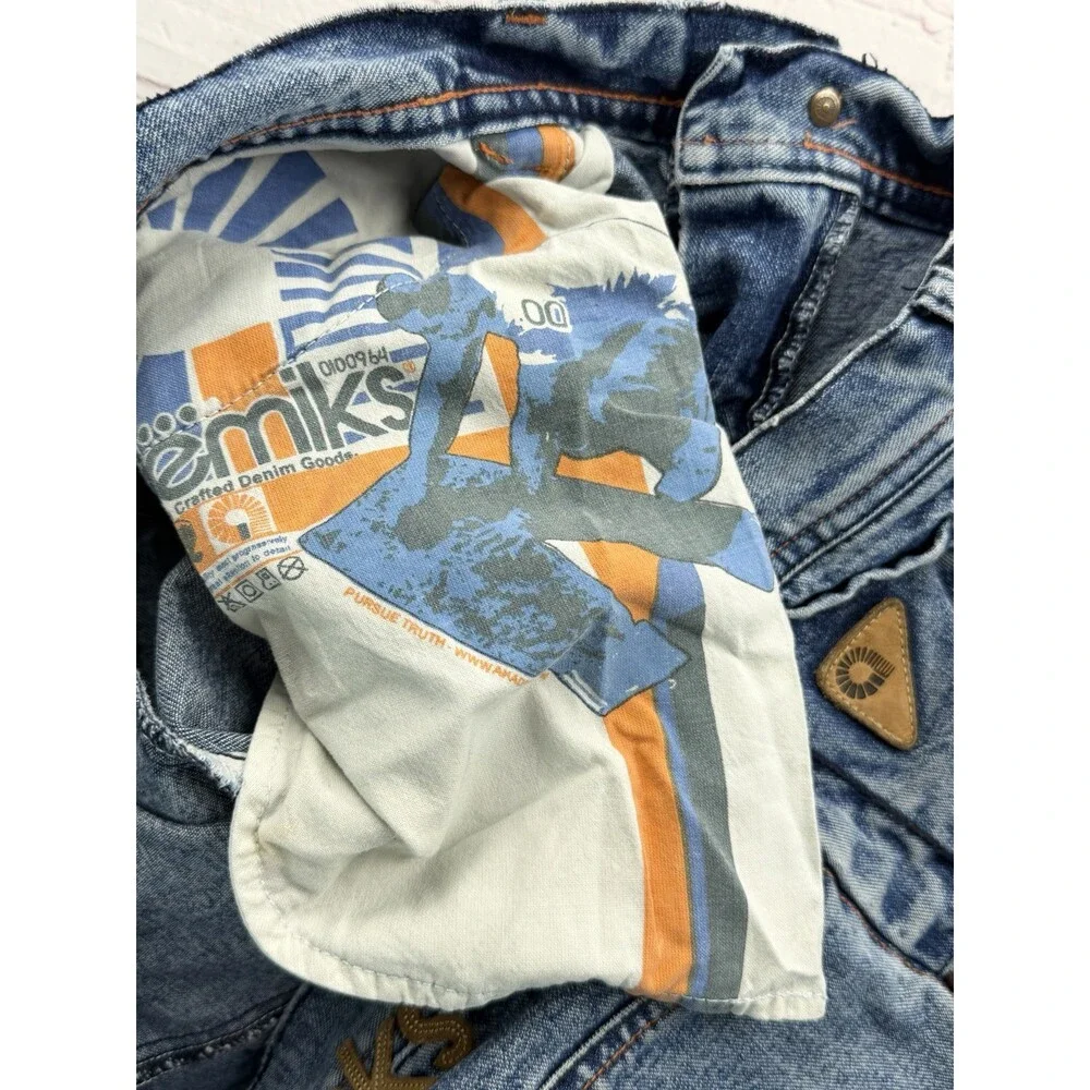 Akademiks Baggy Jean Shorts Vintage Y2K Blue Denim Embroidered Mens 38 Hip Hop